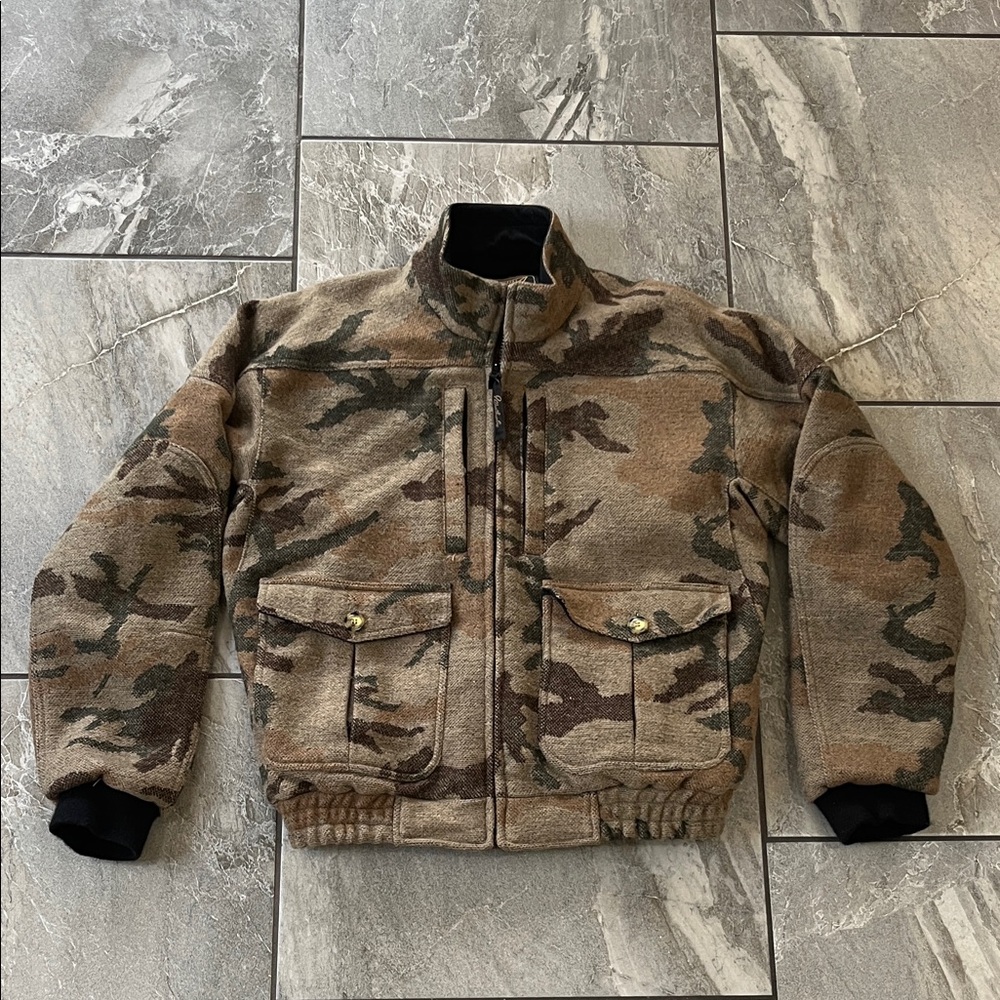🤎🤍 Weatherby Wool Blend Camo Hunting Bomber Jacket Coat Size Medium